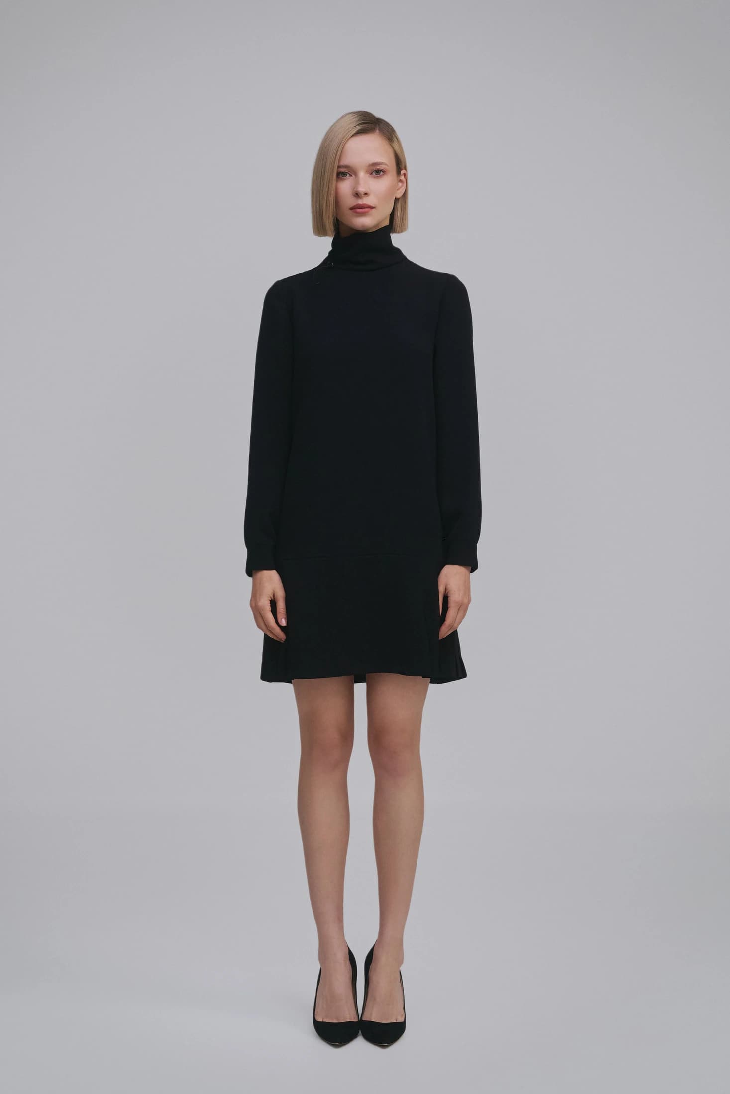 Long-Sleeve Pleated Chiffon Mini Dress