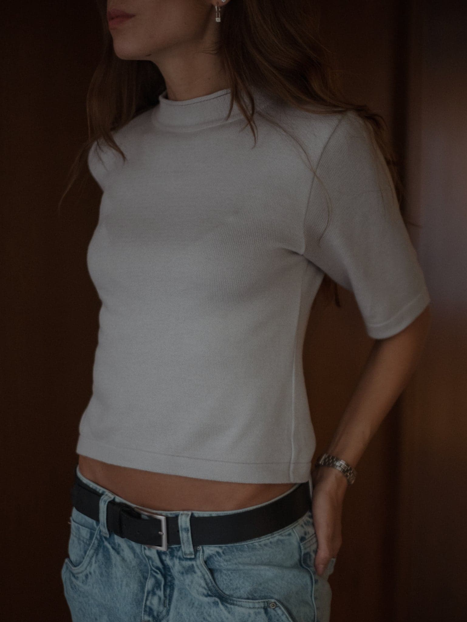 TALL COLLAR KNIT T-SHIRT - LIGHT GRAY - imagen 5