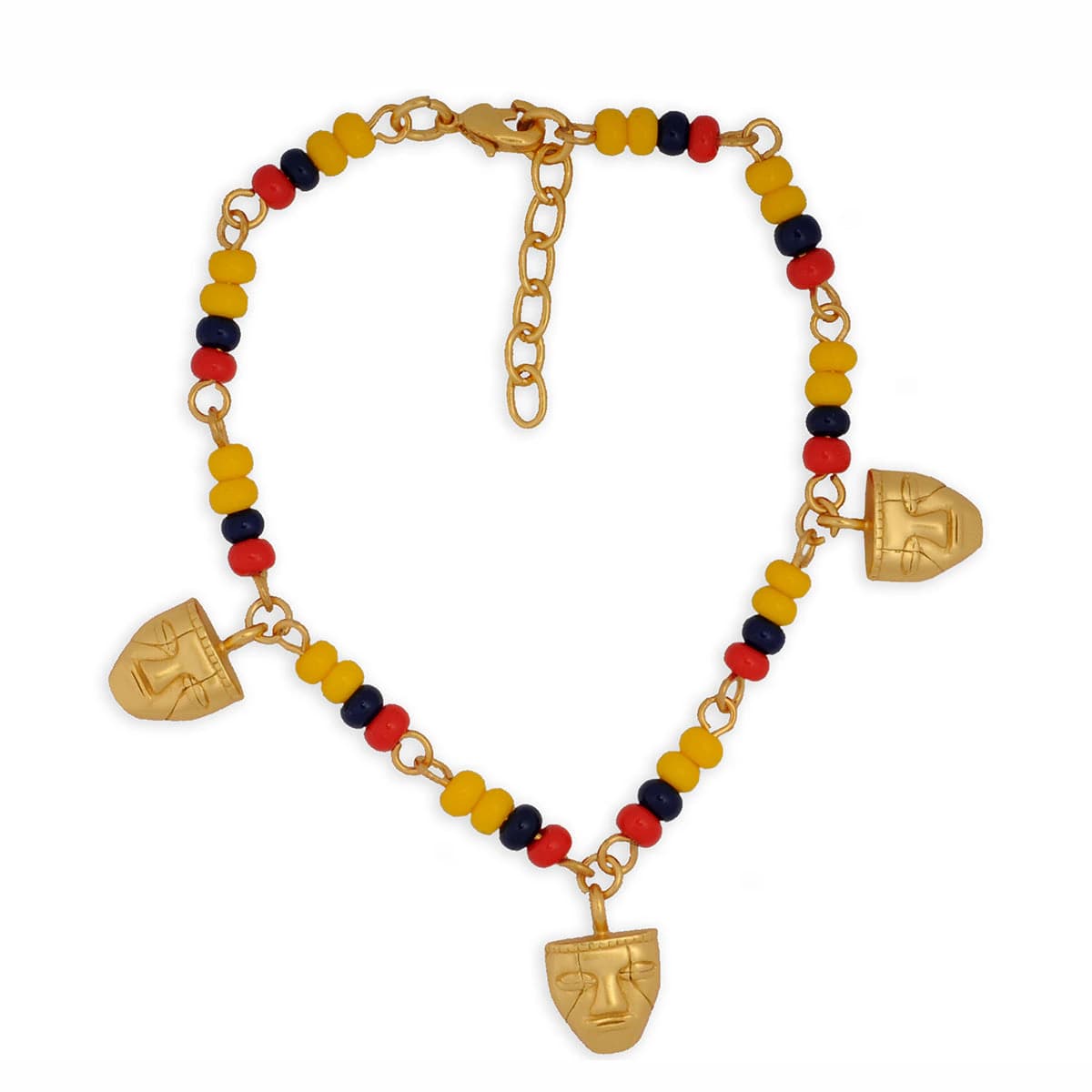 Pulsera Colombia en chaquira checa y 3 mini cara humanoide Quimbaya - imagen 1