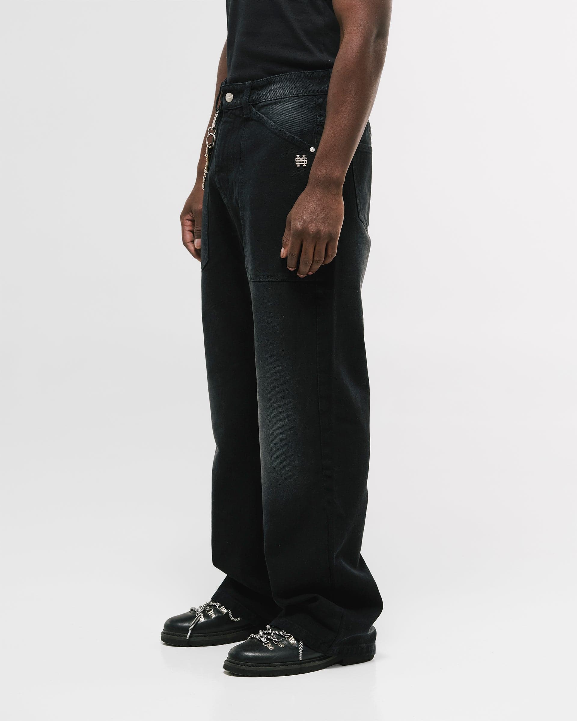 Pocket Straight Pants – Negro Desgastado - imagen 5
