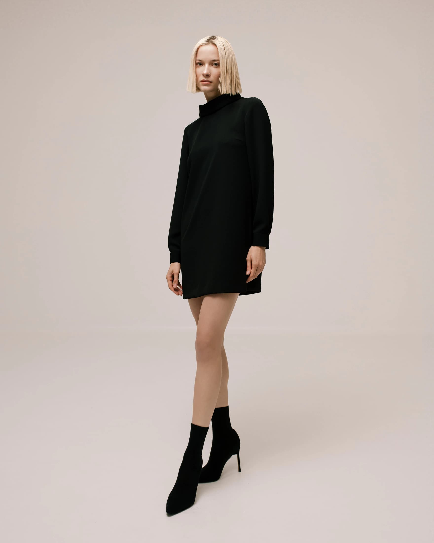 High-Neck Long-Sleeve Cady Mini Dress - imagen 1
