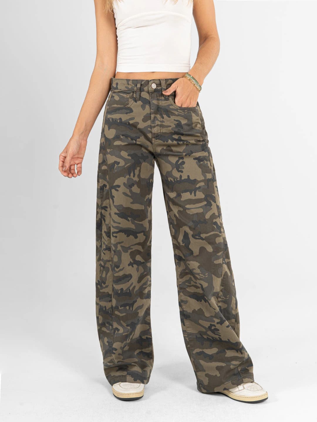 Ref: 0620701 Pantalón wide leg, estampado camuflado, tiro alto, dril stretch - imagen 1