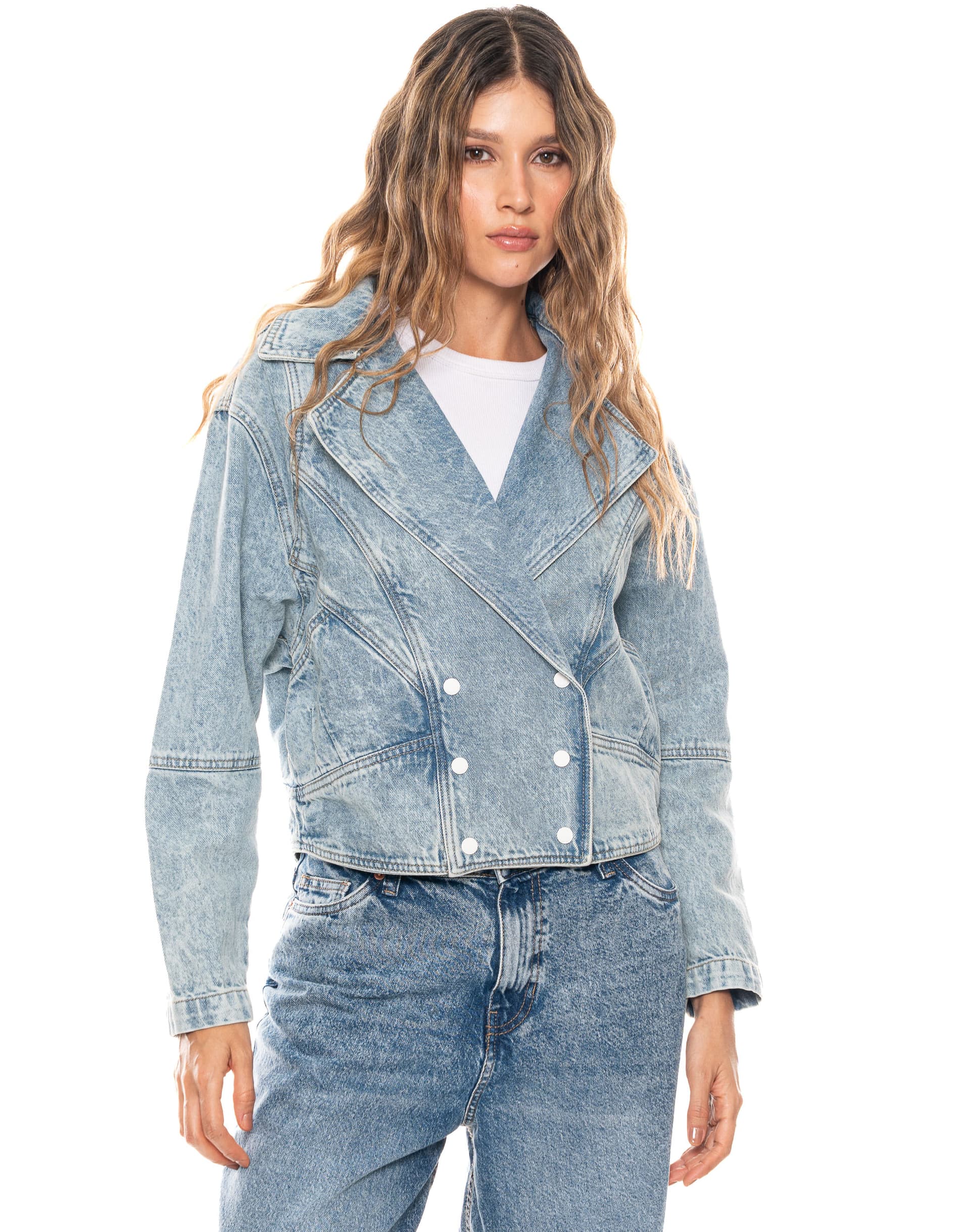 Chaqueta Biker Denim Tiro Regular Indigo — Color Blue