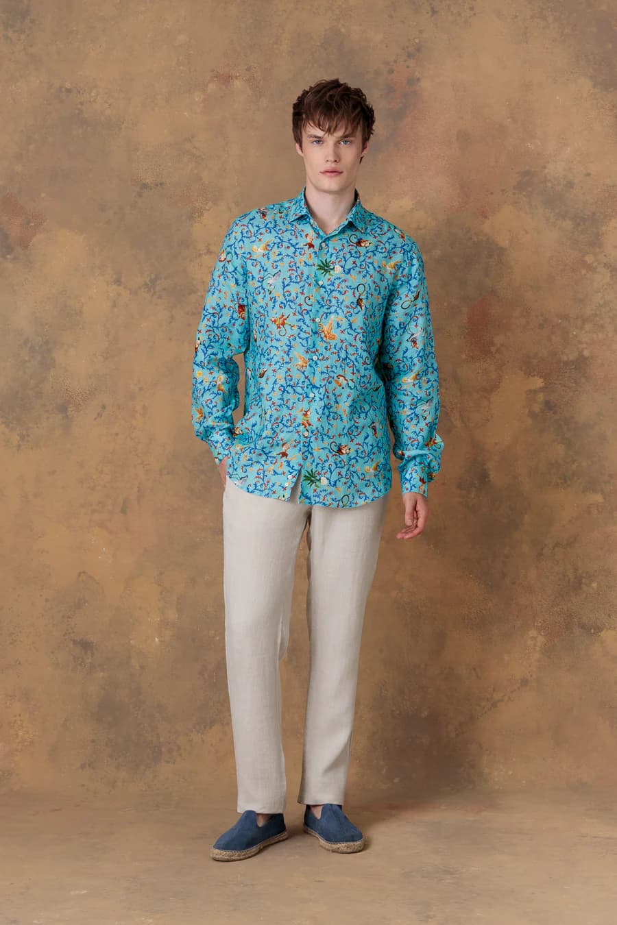 Men's shirt linen delphos teal - imagen 6
