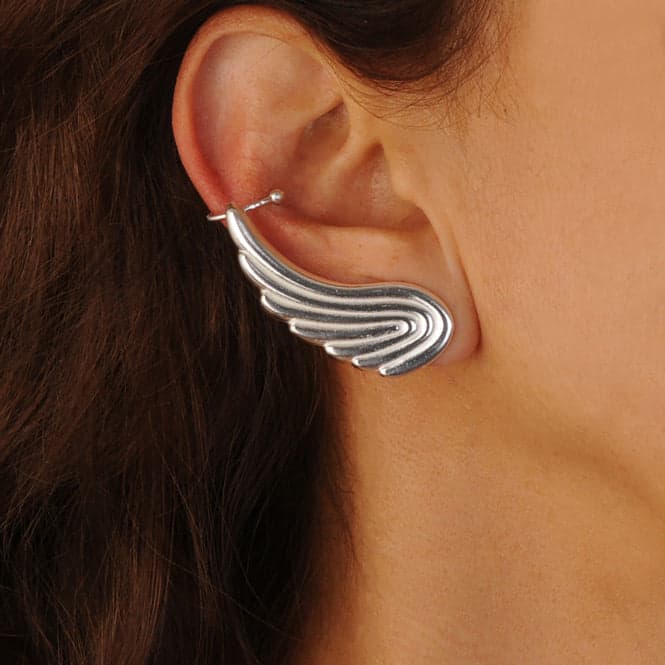 Ear cuff y arete ala Renacer plateada - imagen 2