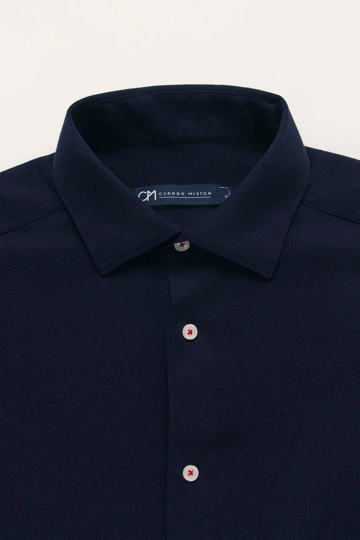 Camisa Piqué Botón Contraste Algodón Azul Oscuro - imagen 2