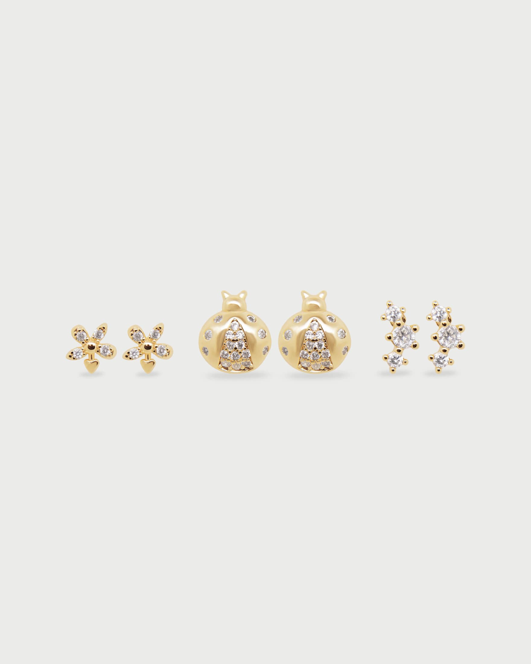 Set X3 Aretes Mariquita Oro