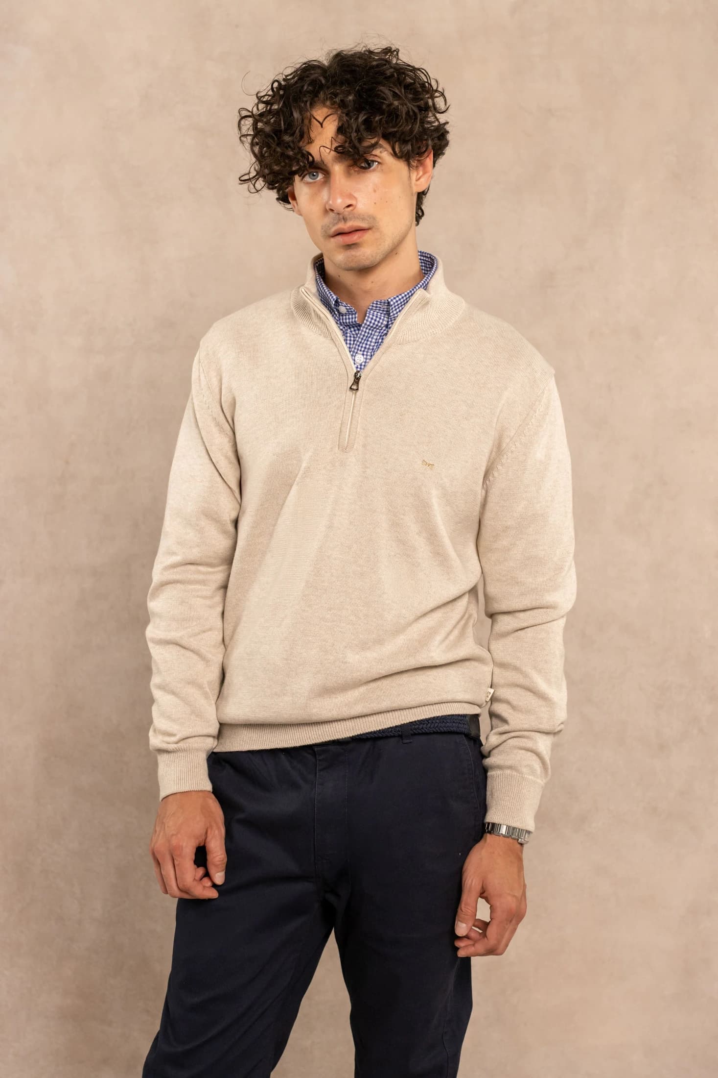 Halfzip Algodon Peinado Antiarrugas Marfil - imagen 2