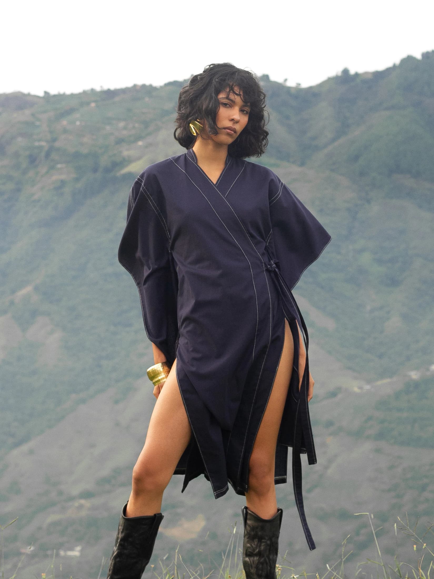 Kimono Azul Marino en Algodón - imagen 4