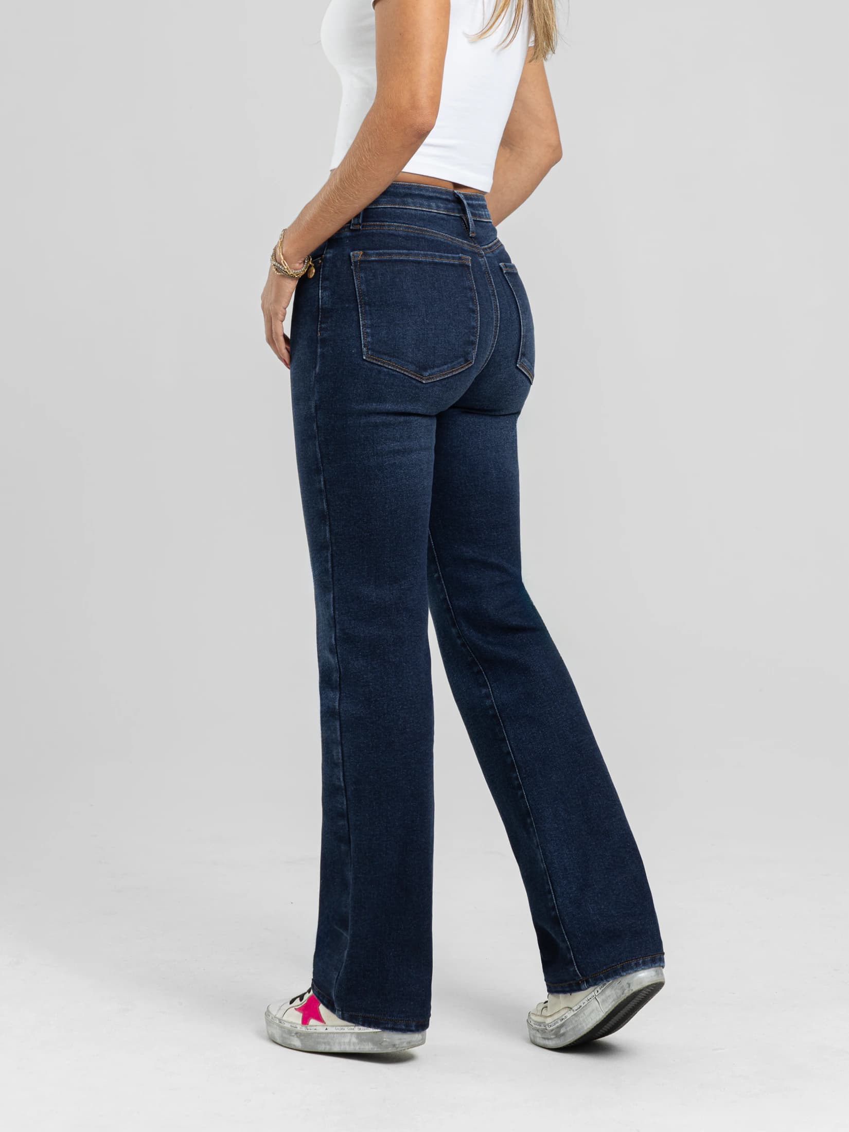 Ref: 066398 Jean straight leg, stretch, tiro alto, tono azul oscuro - imagen 2