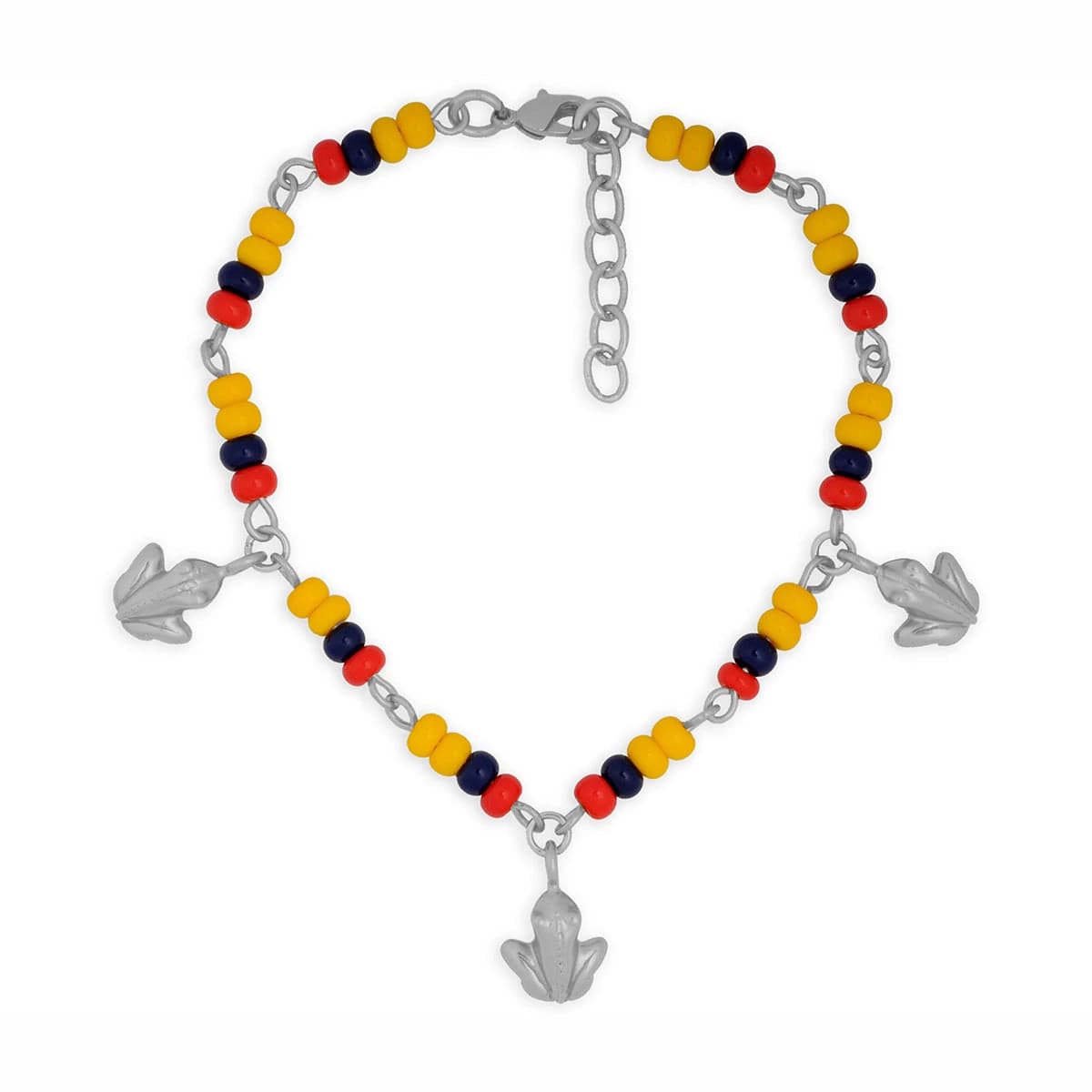 Pulsera Colombia en chaquira checa y 3 mini rana de una trenza Tairona plateada - imagen 1