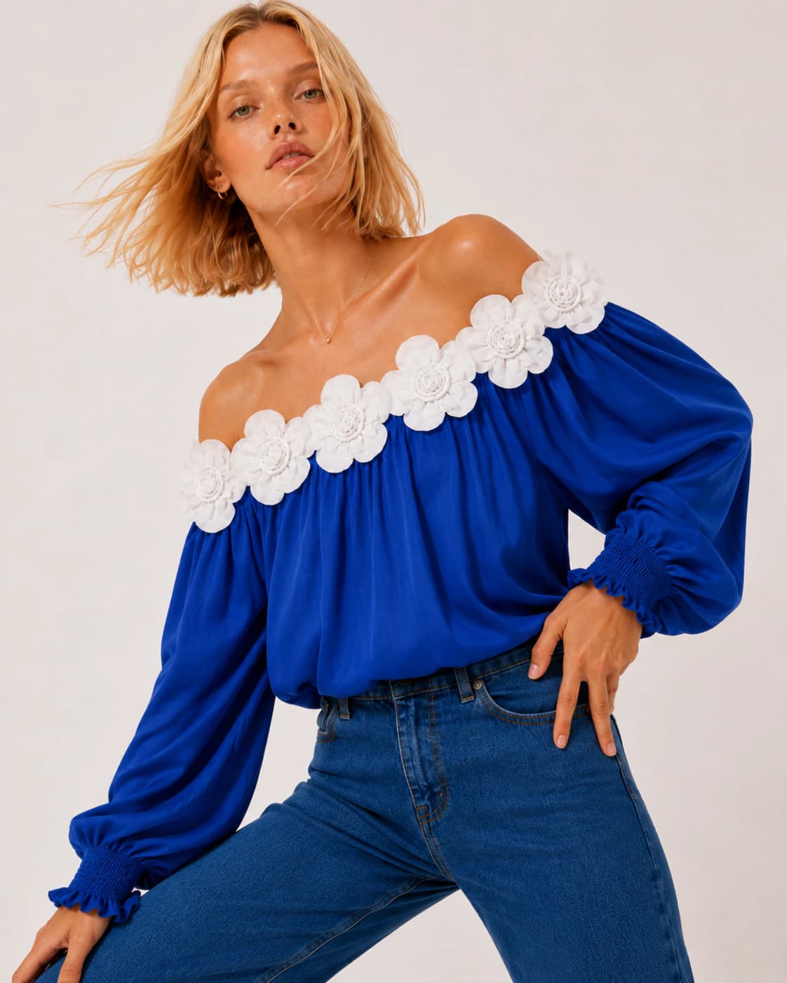 Blusa Magnoleah azul + blanco - imagen 2