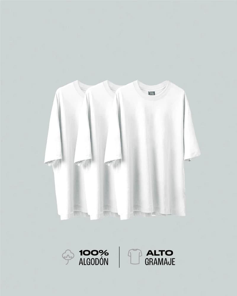 3 Camisetas Para Hombre Básicas Blancas Oversize - Pack x3 - imagen 1