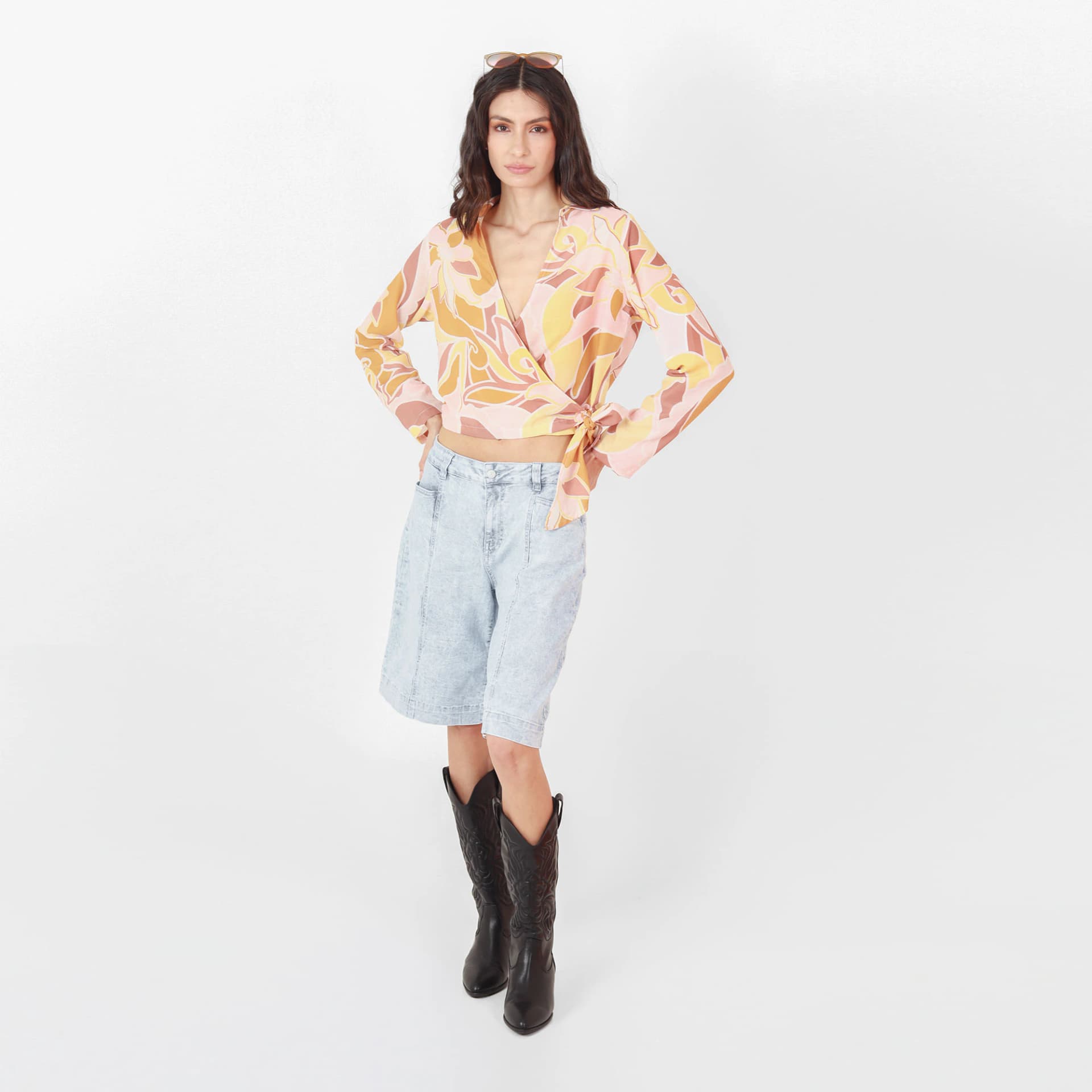 Blusa Cuello V Manga Larga con Lazo - imagen 3