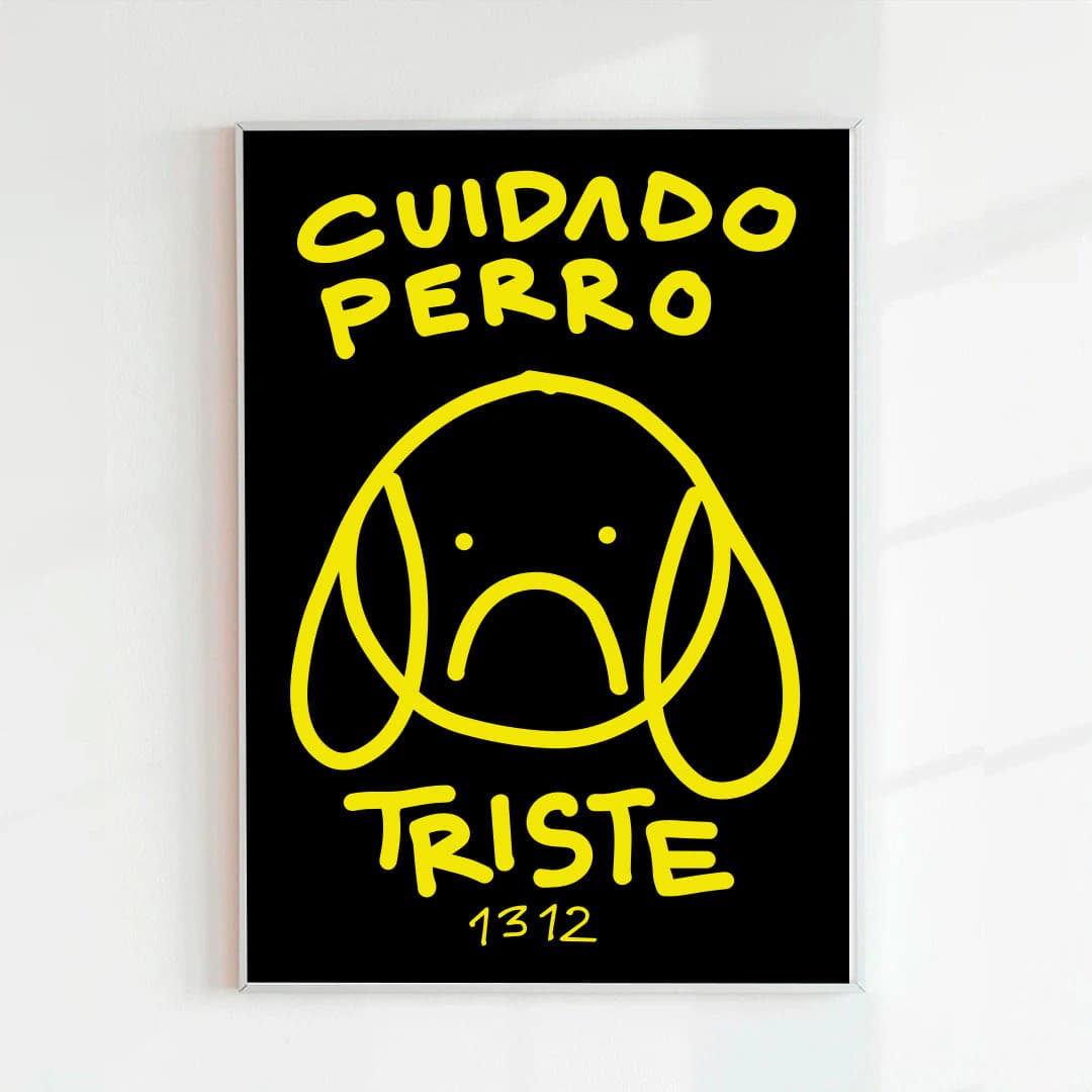 Print Cuidado perro triste negro (Papel 220g)