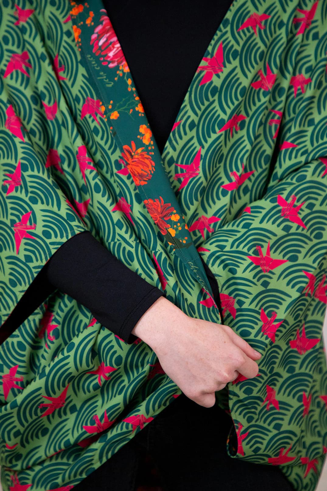 Kimono Nagoya Peonias Verde - imagen 4