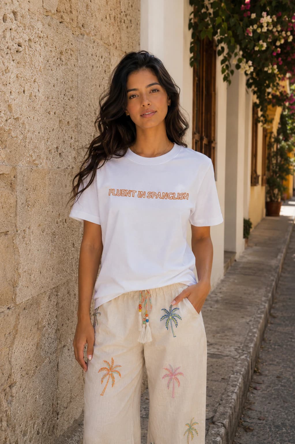Fluent in Spanglish Embroidered Oversized Tee