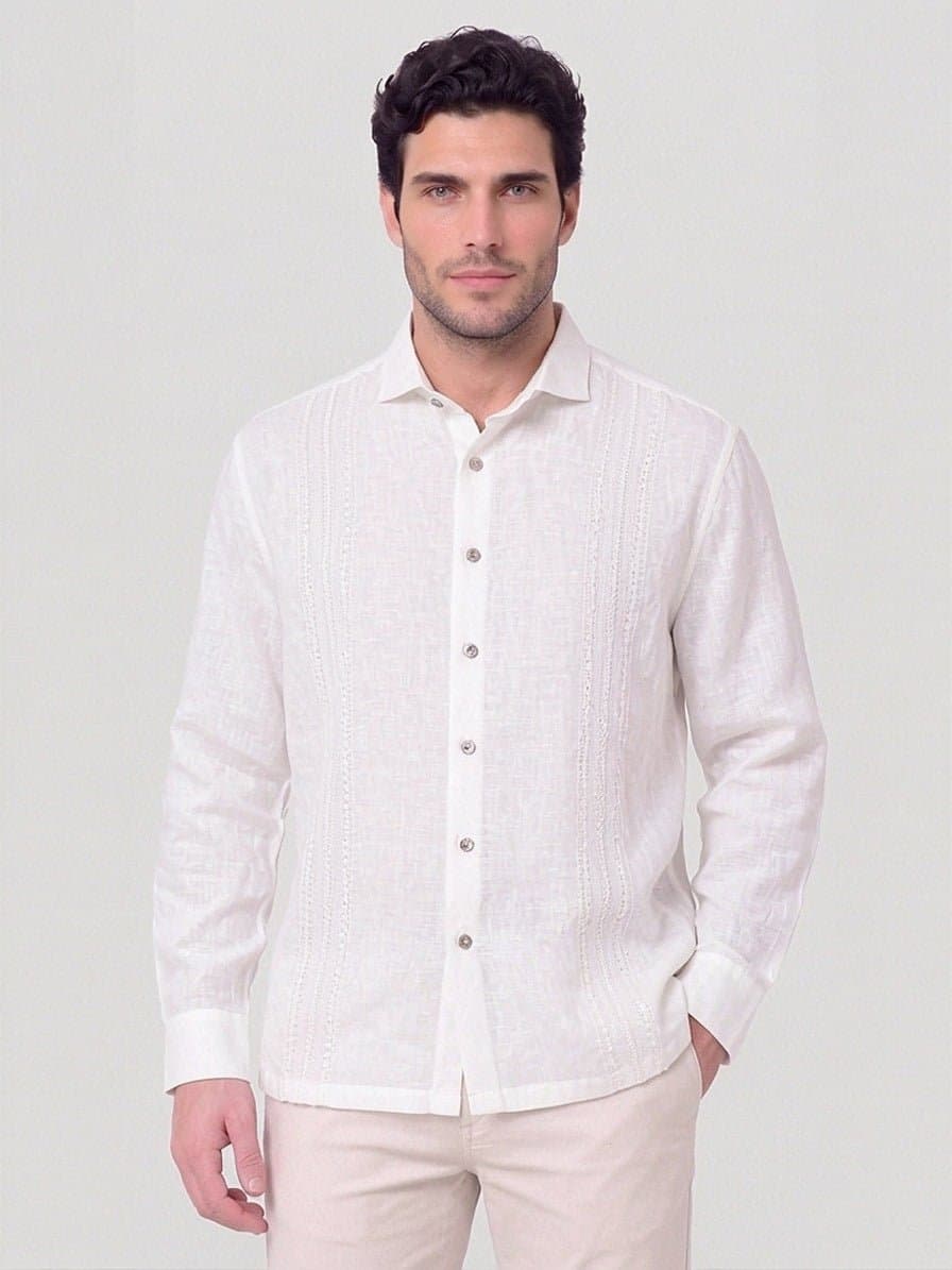 Guayabera en lino bordada manga larga para hombre Js 010126006