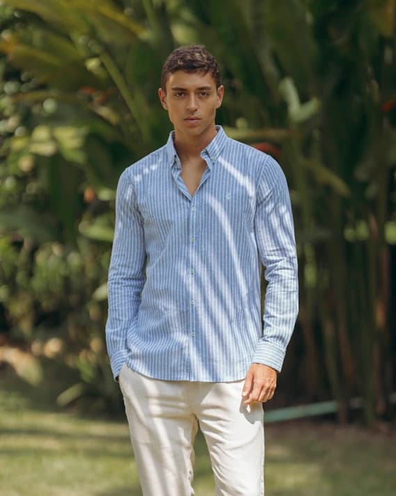 Camisa de Lino Navy y Rayas Blancas