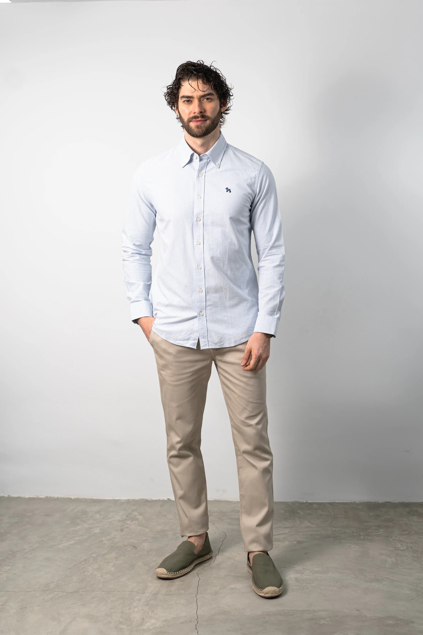 Camisa Manga Larga Rayas Azul/Oxford