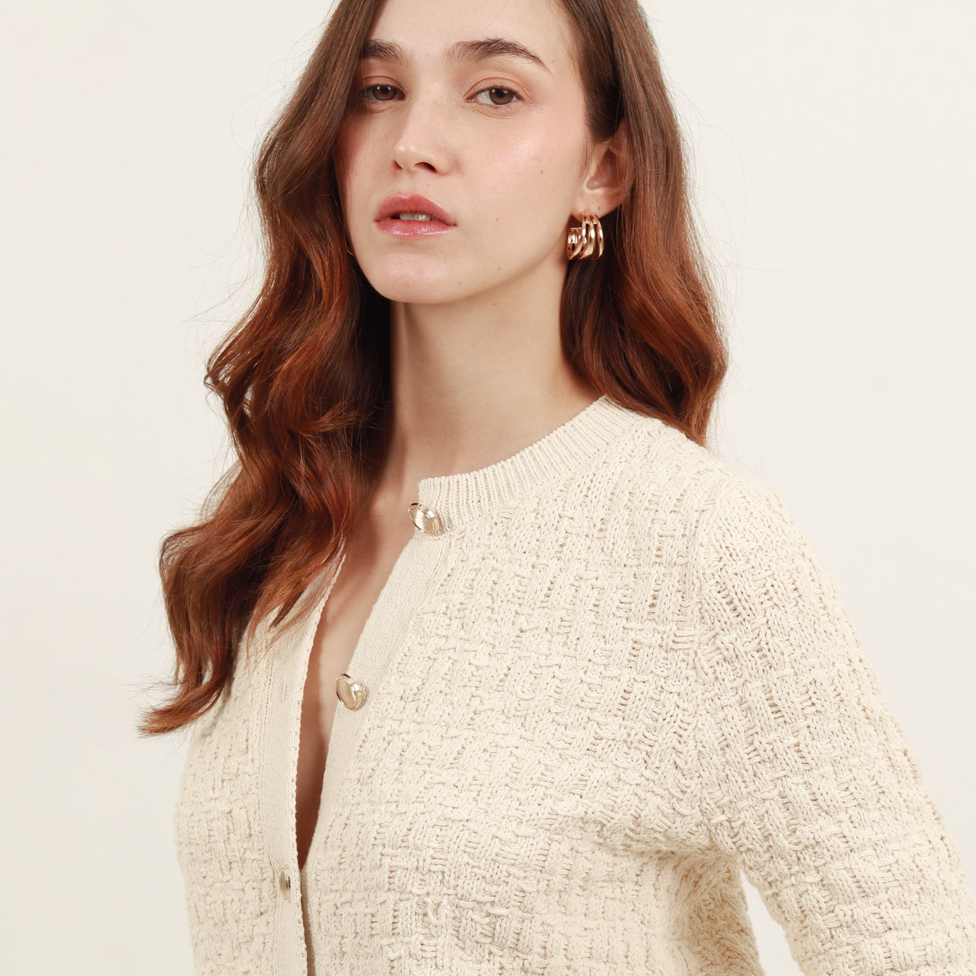 Sweater cardigan cuello redondo manga larga con botones - imagen 2
