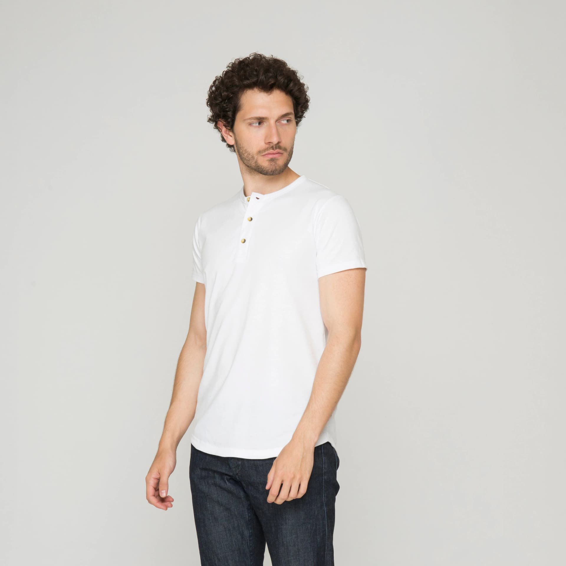 Camiseta Henley Algodón Blanco