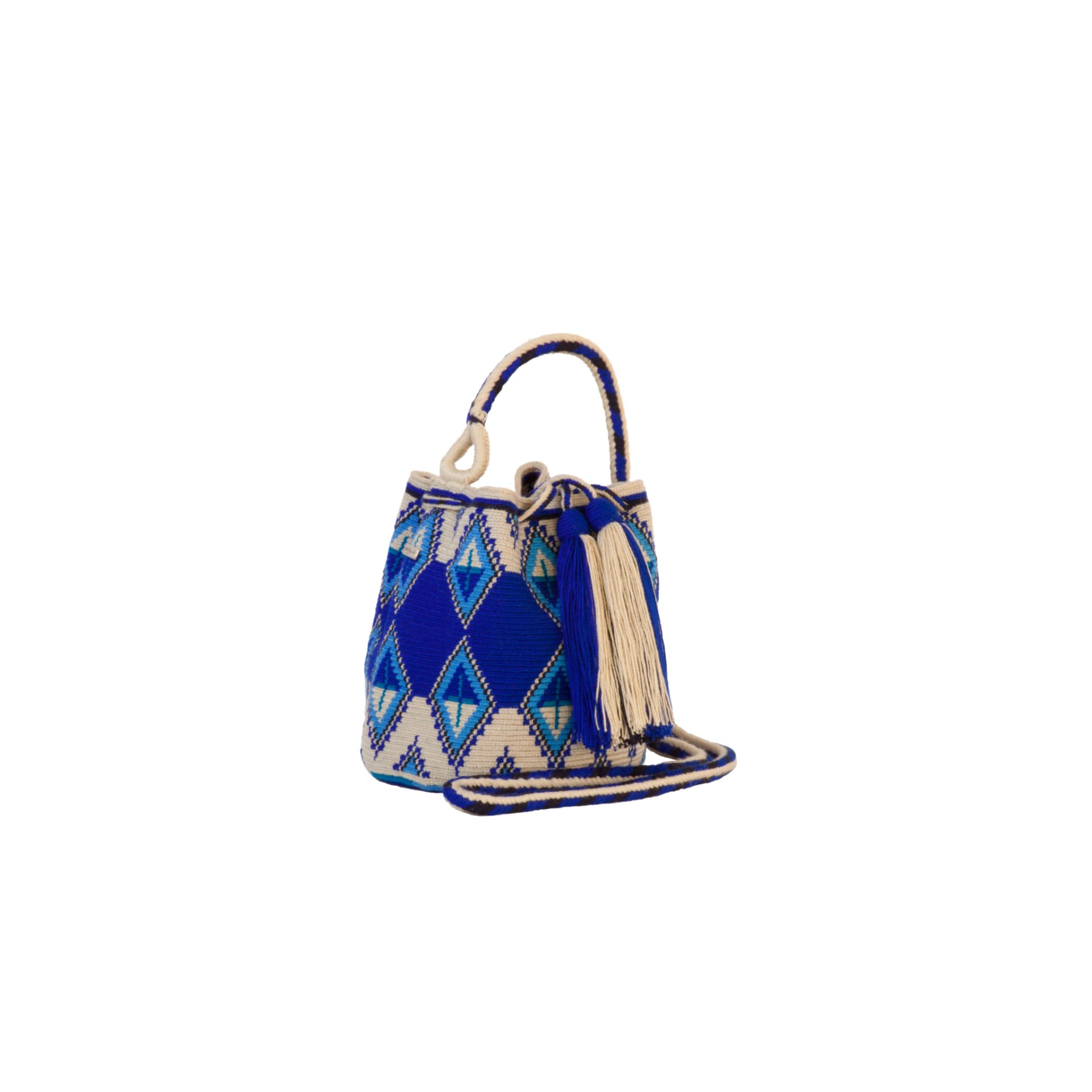 Mini Bolso de Mano Wayuu Azul- Beige - Blanco
