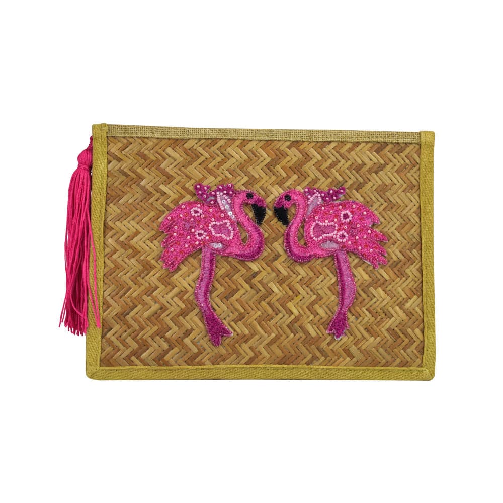 Pink Flamingo Straw Clutch - imagen 1