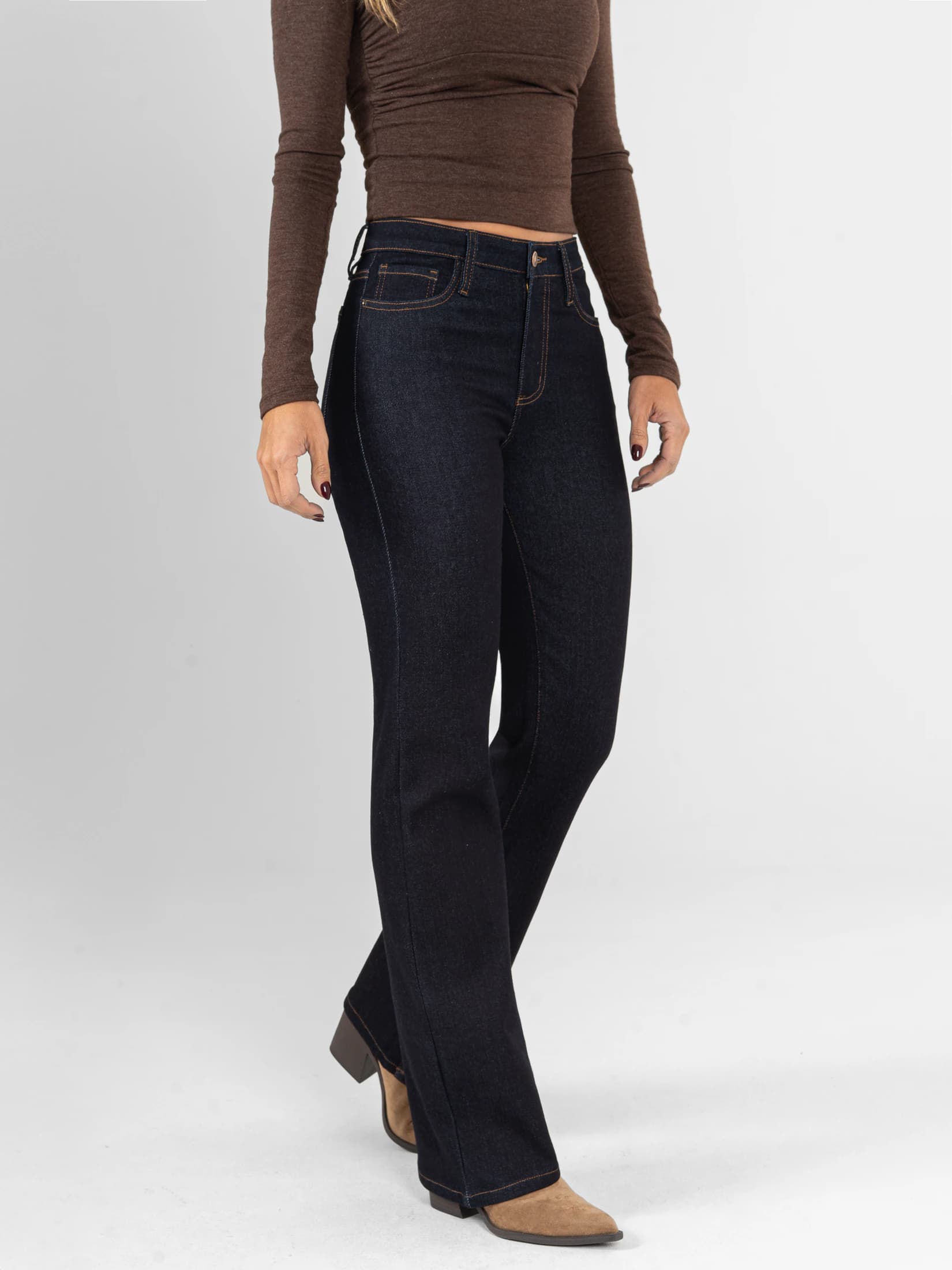 Ref: 066192 Jean straight leg, stretch, tiro alto, tono azul oscuro - imagen 3
