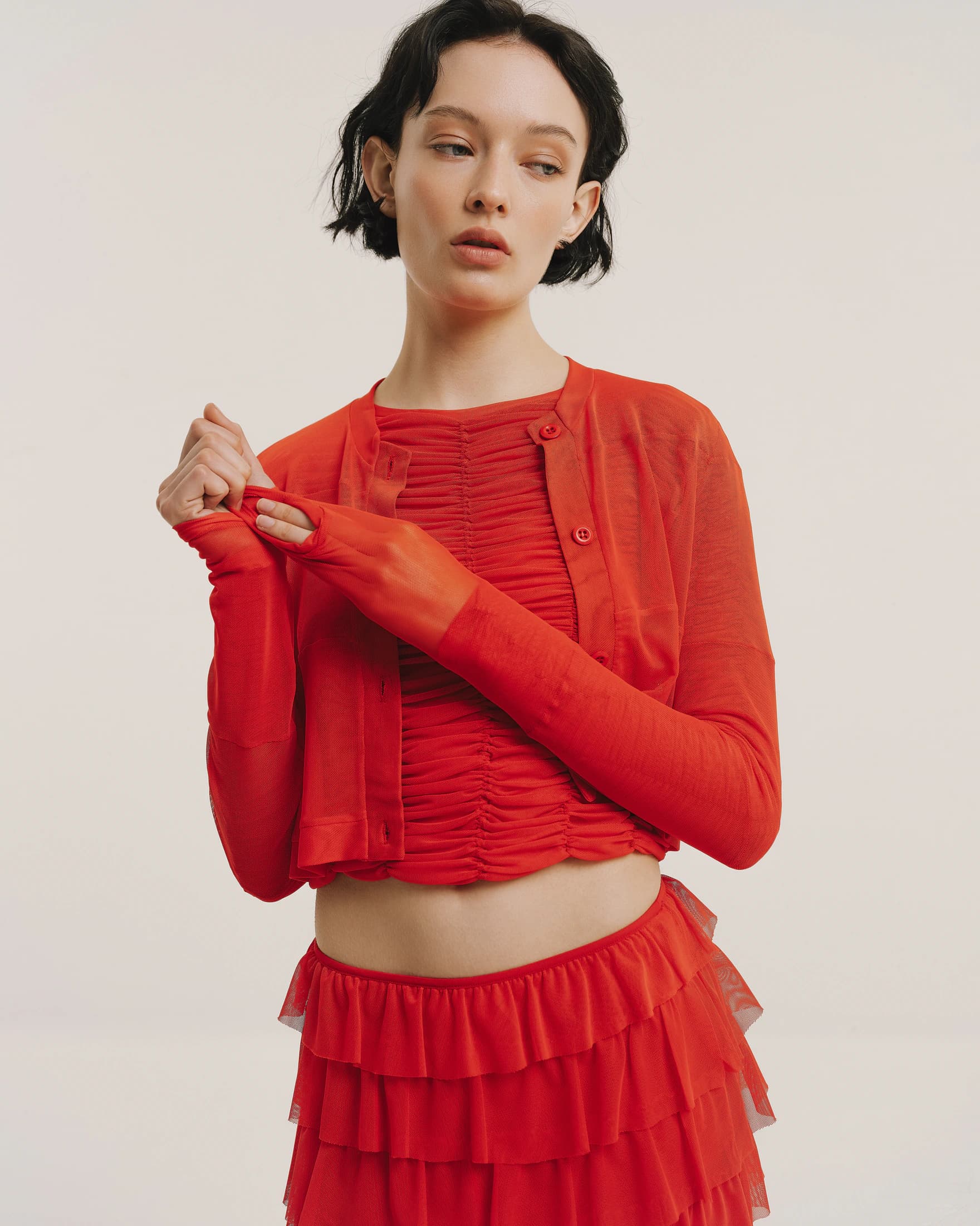 Sheer Tulle Cropped Sweater