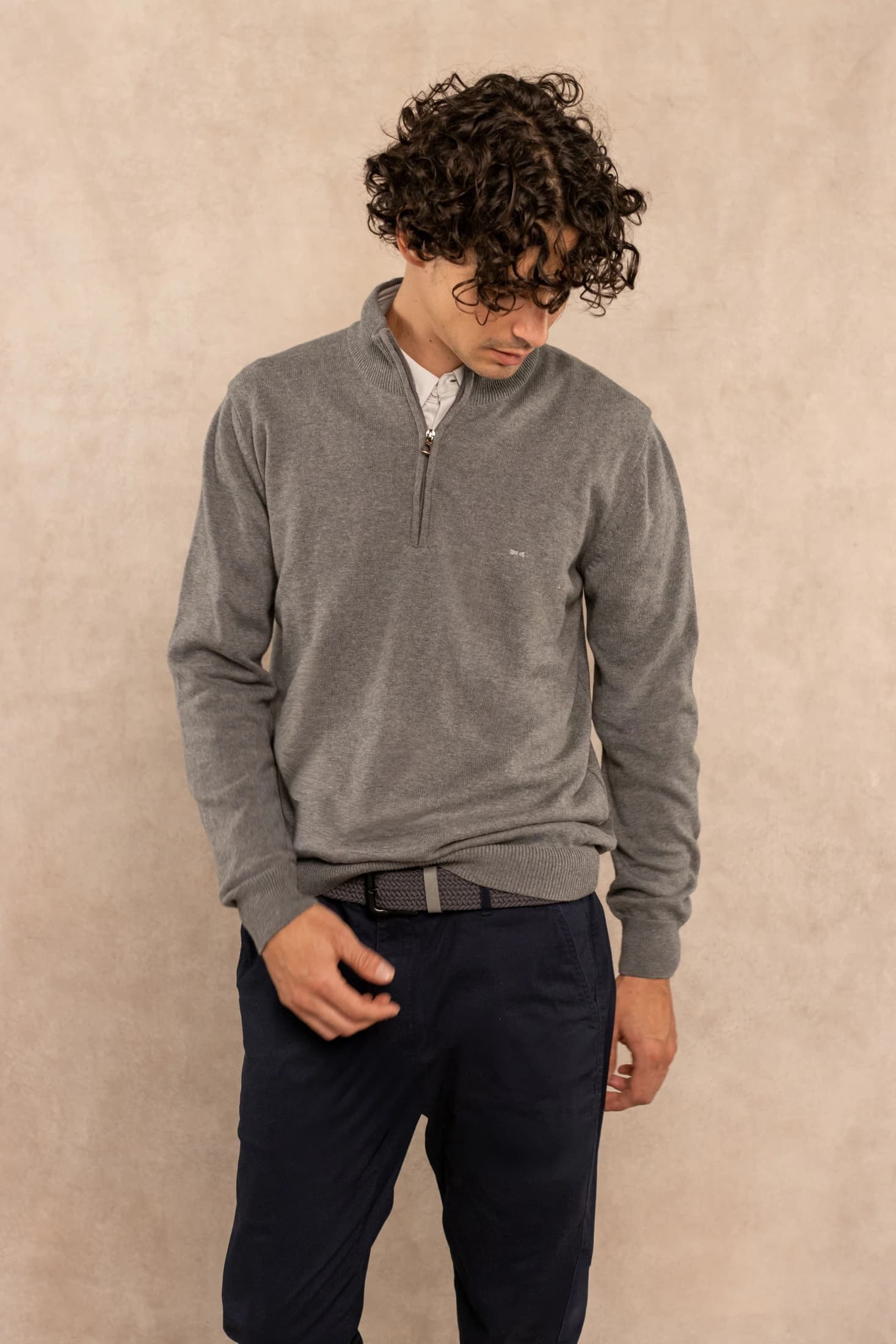 Halfzip Algodon Peinado Antiarrugas Gris Medio - imagen 2