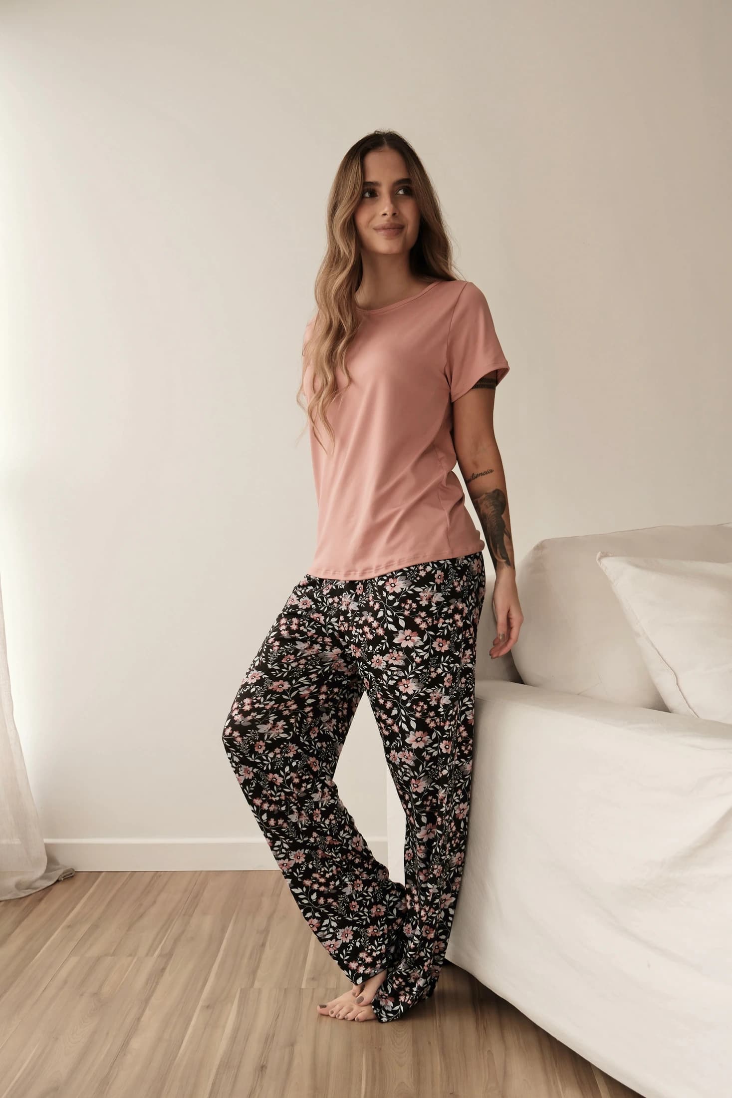 Pijama Pantalon Largo Estampado Negro