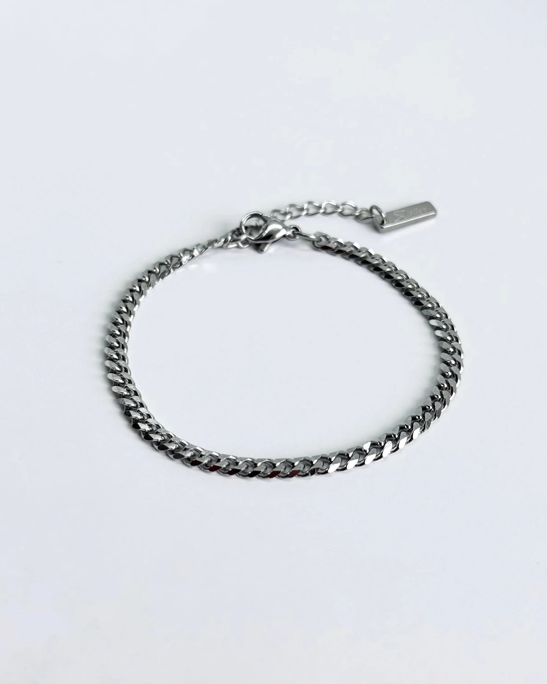 Thin Cuban Bracelet, Silver