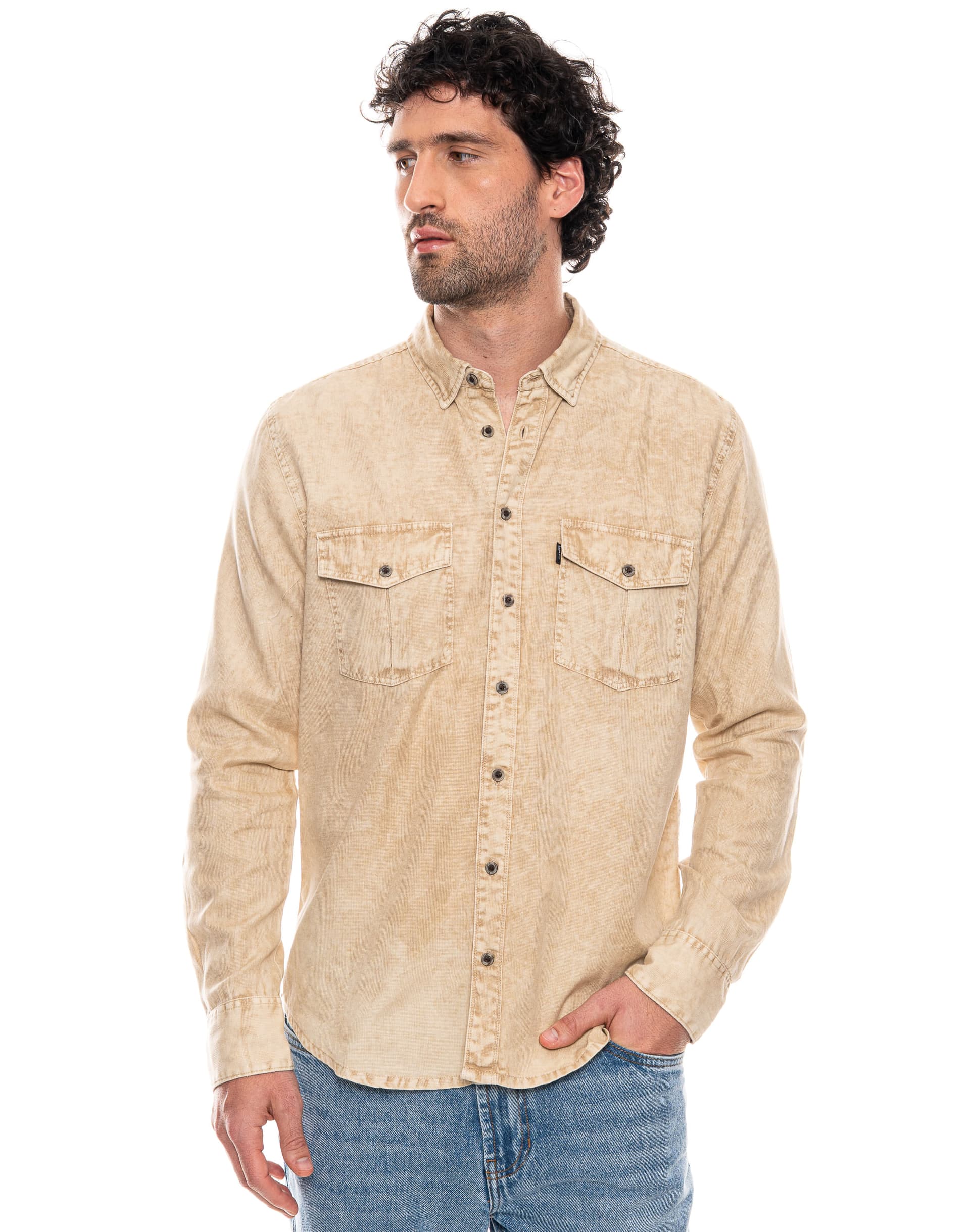 Camisa Manga Larga Con Efecto Bolsillos Delanteros