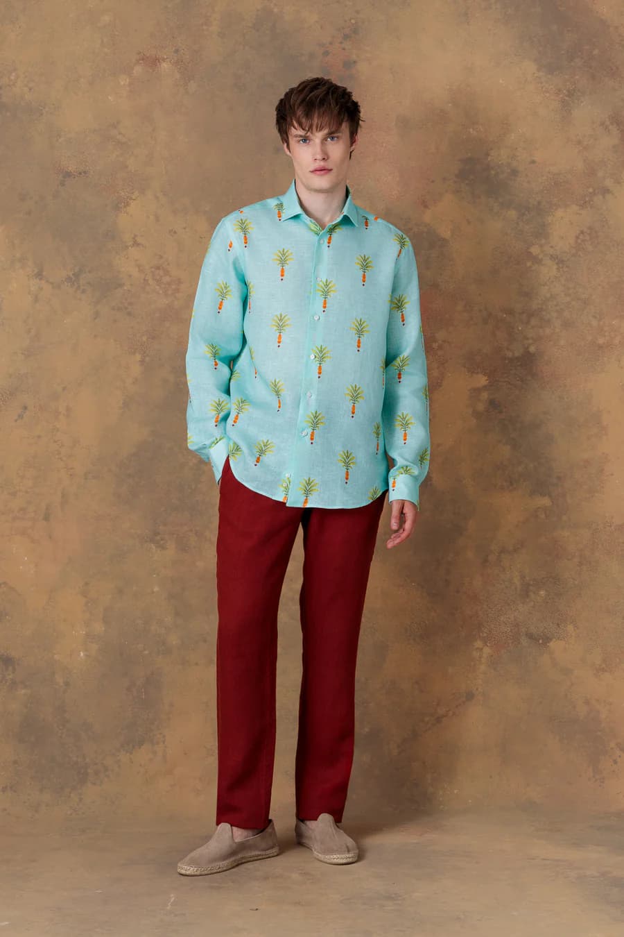 Men's shirt linen orfeo turquoise - imagen 2