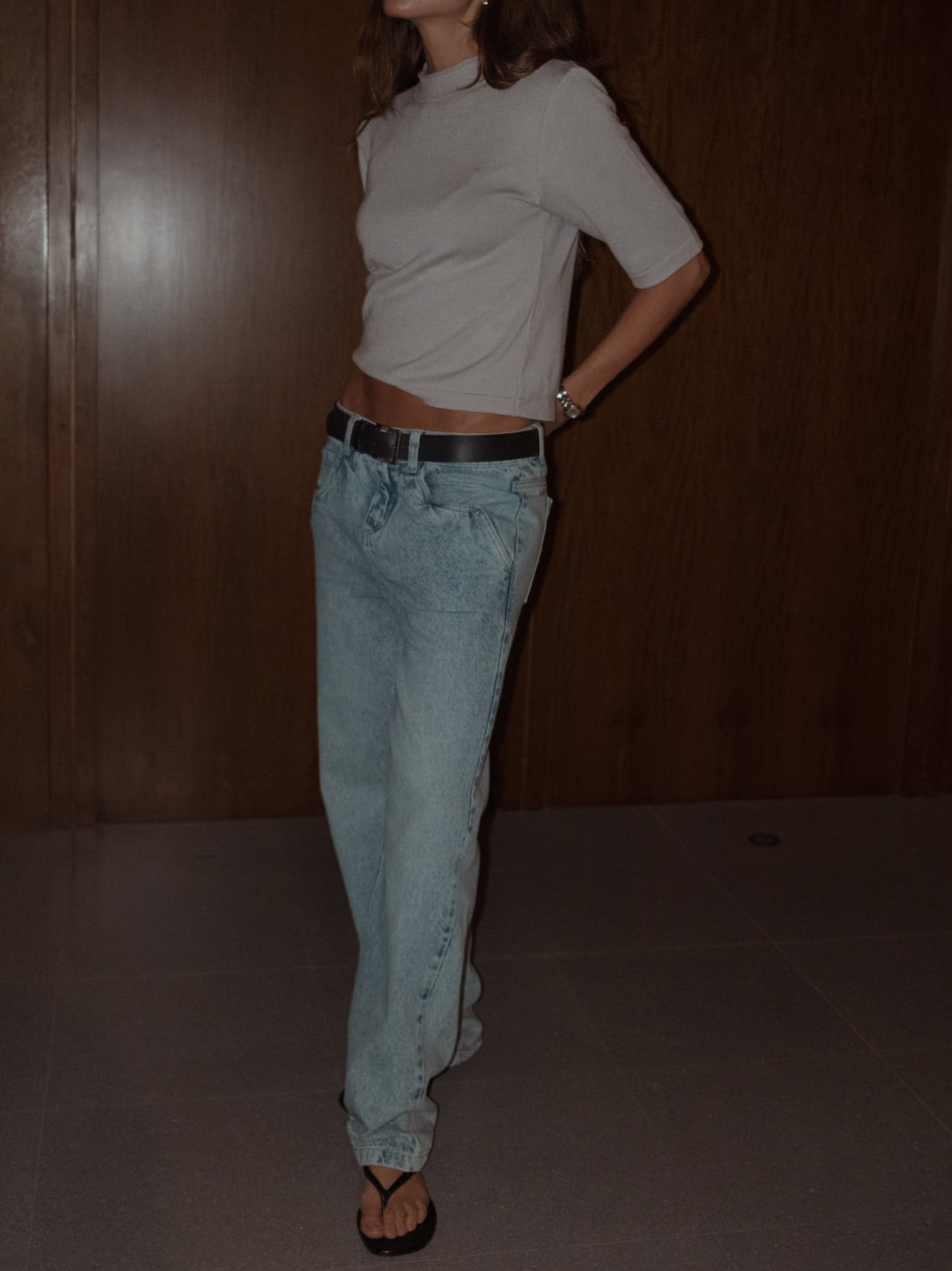TALL COLLAR KNIT T-SHIRT - LIGHT GRAY - imagen 3