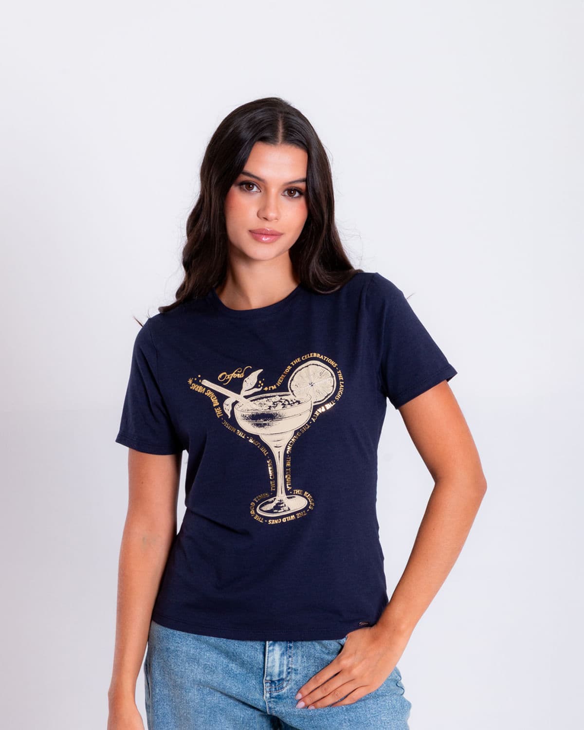 Camiseta azul estampado frontal para mujer