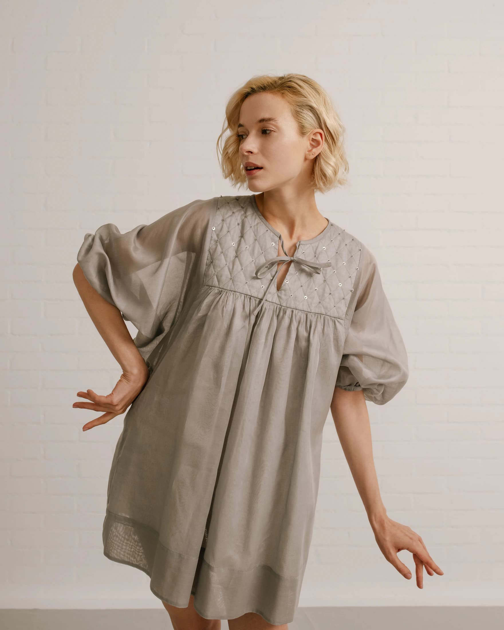 Quilted-Bodice Cotton Voile Mini Dress - imagen 3