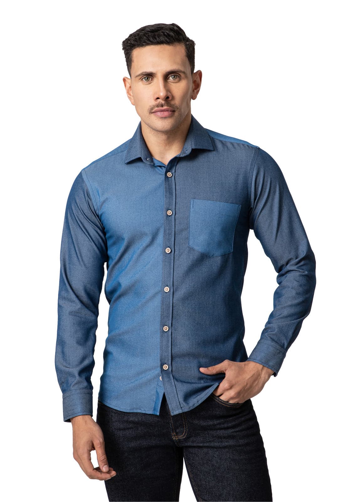 Camisa en jean patchwork con bolsillo