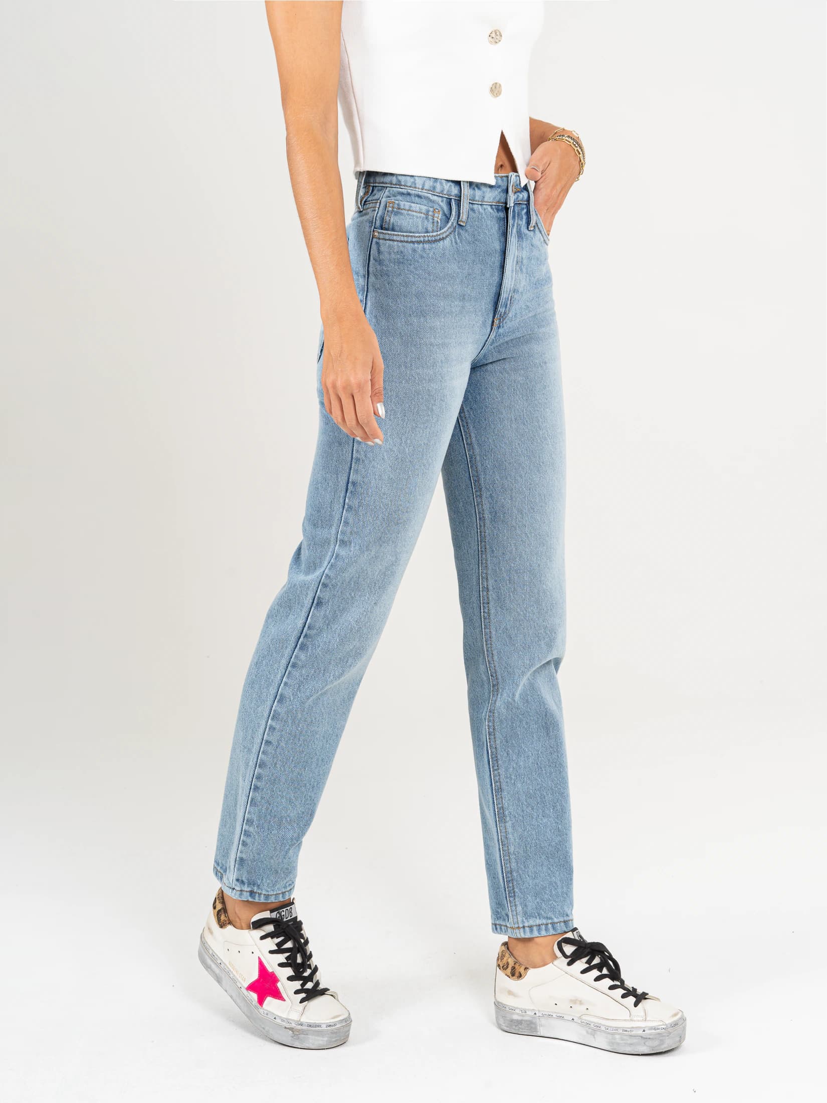 Ref: 066544 Jean Mom fit, rígido, tiro alto, tono azul medio. - imagen 3