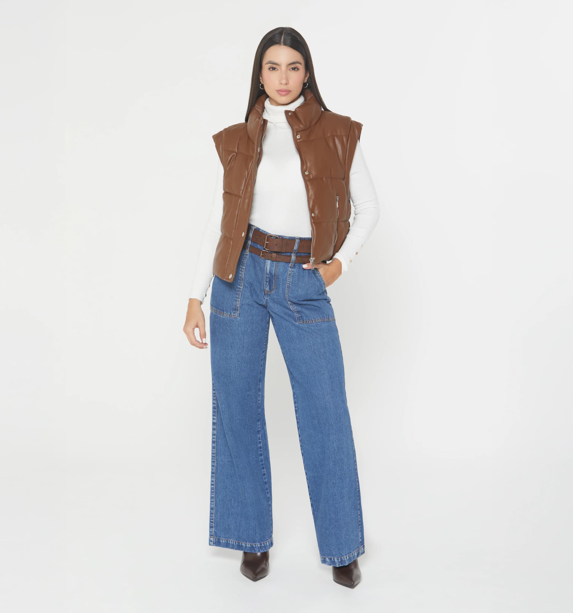 Jean wide leg cortes doble correa