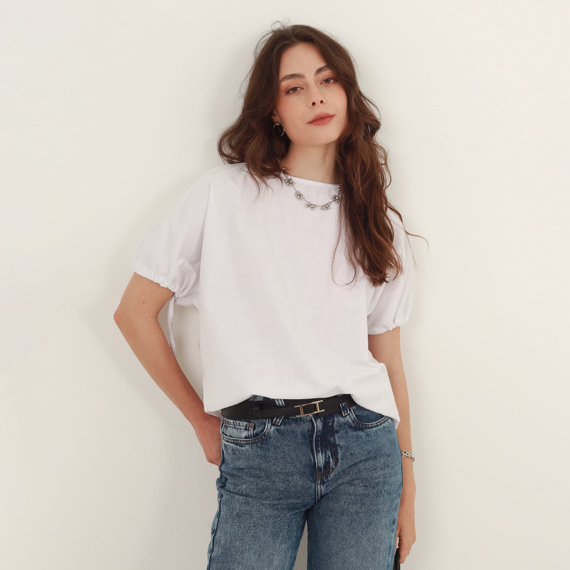 Blusa oversize cuello redondo manga con lazos - imagen 6