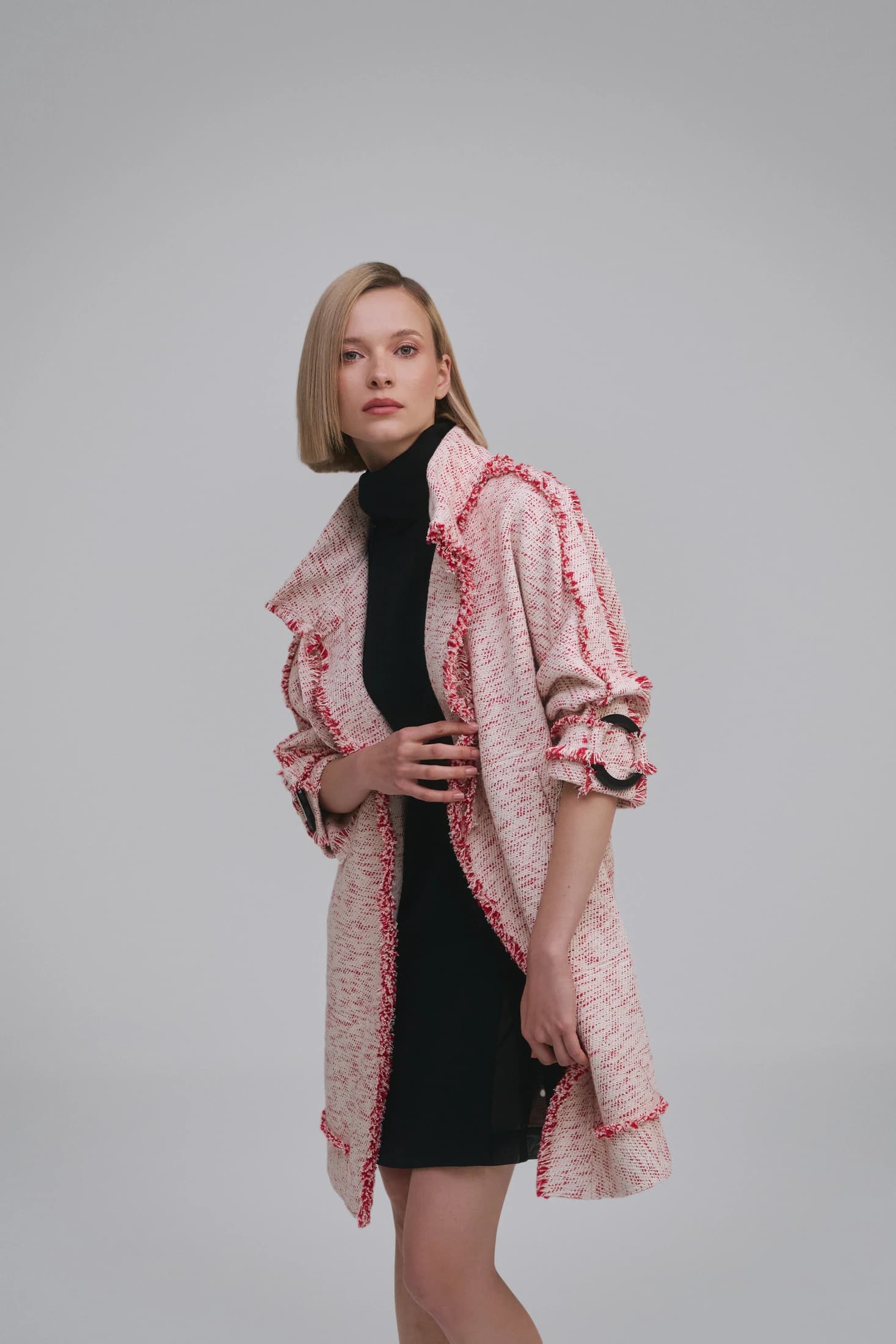 Compact Cotton Coat with Fringe Detail