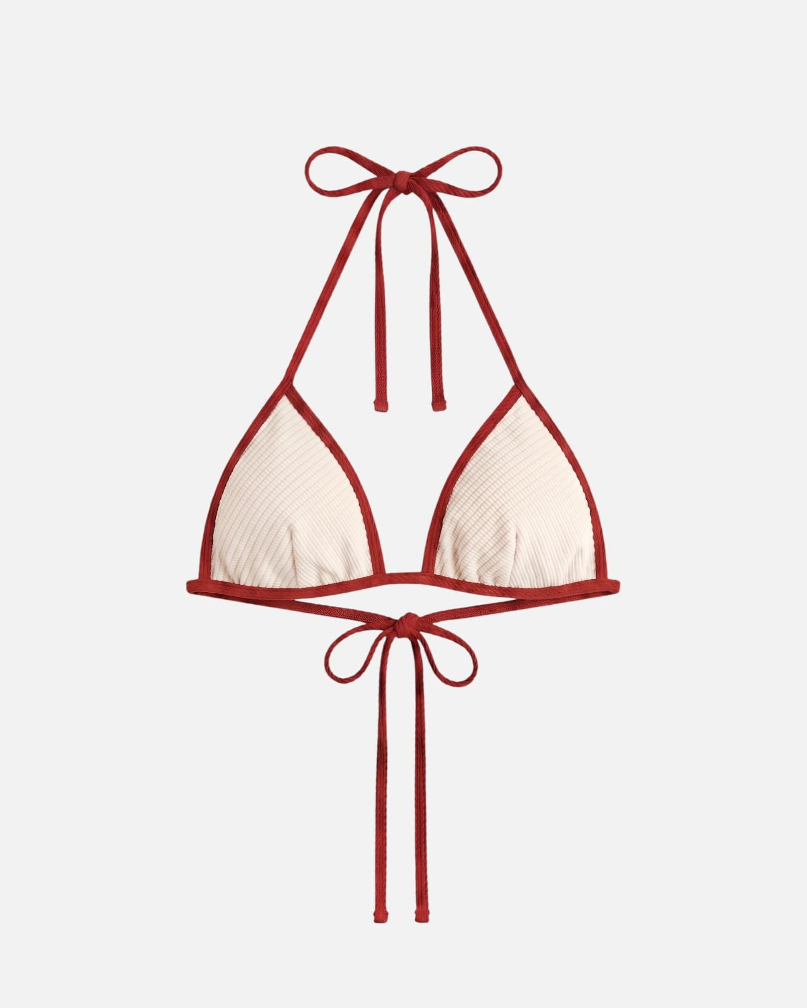 Bikini top con ribete en contraste y lazo / Marfil Rosa