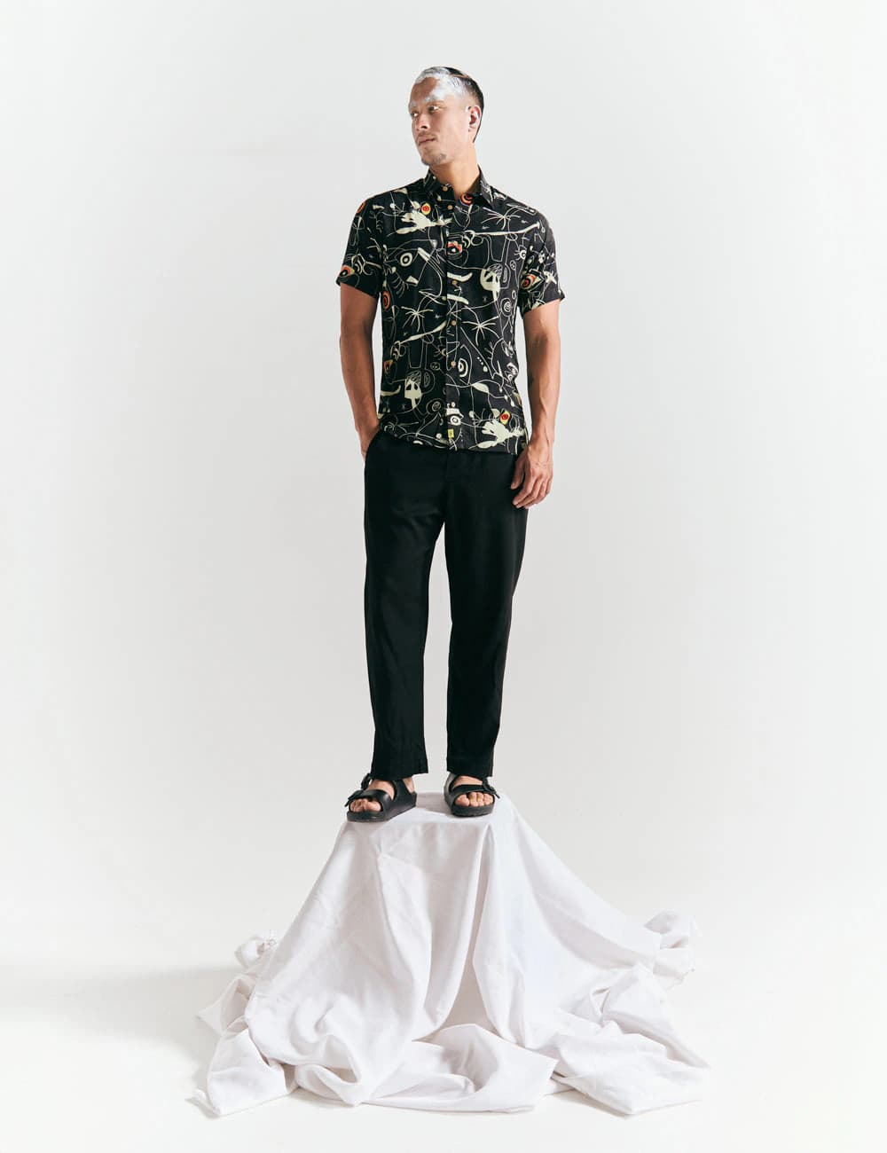 Camisa Regular Fit Miro  negro + crudo Hombre