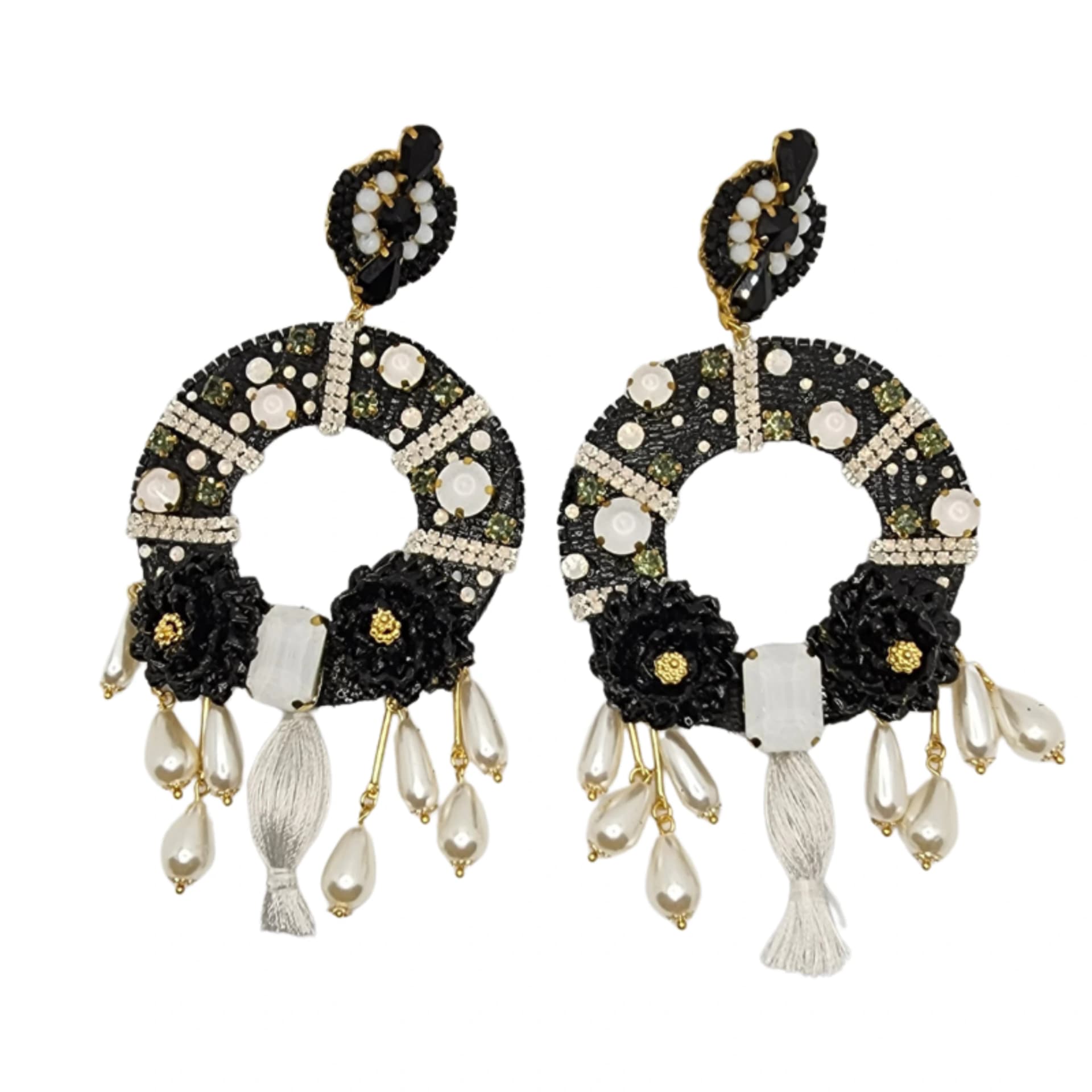 Fiber Circle Black & White Earrings - imagen 1