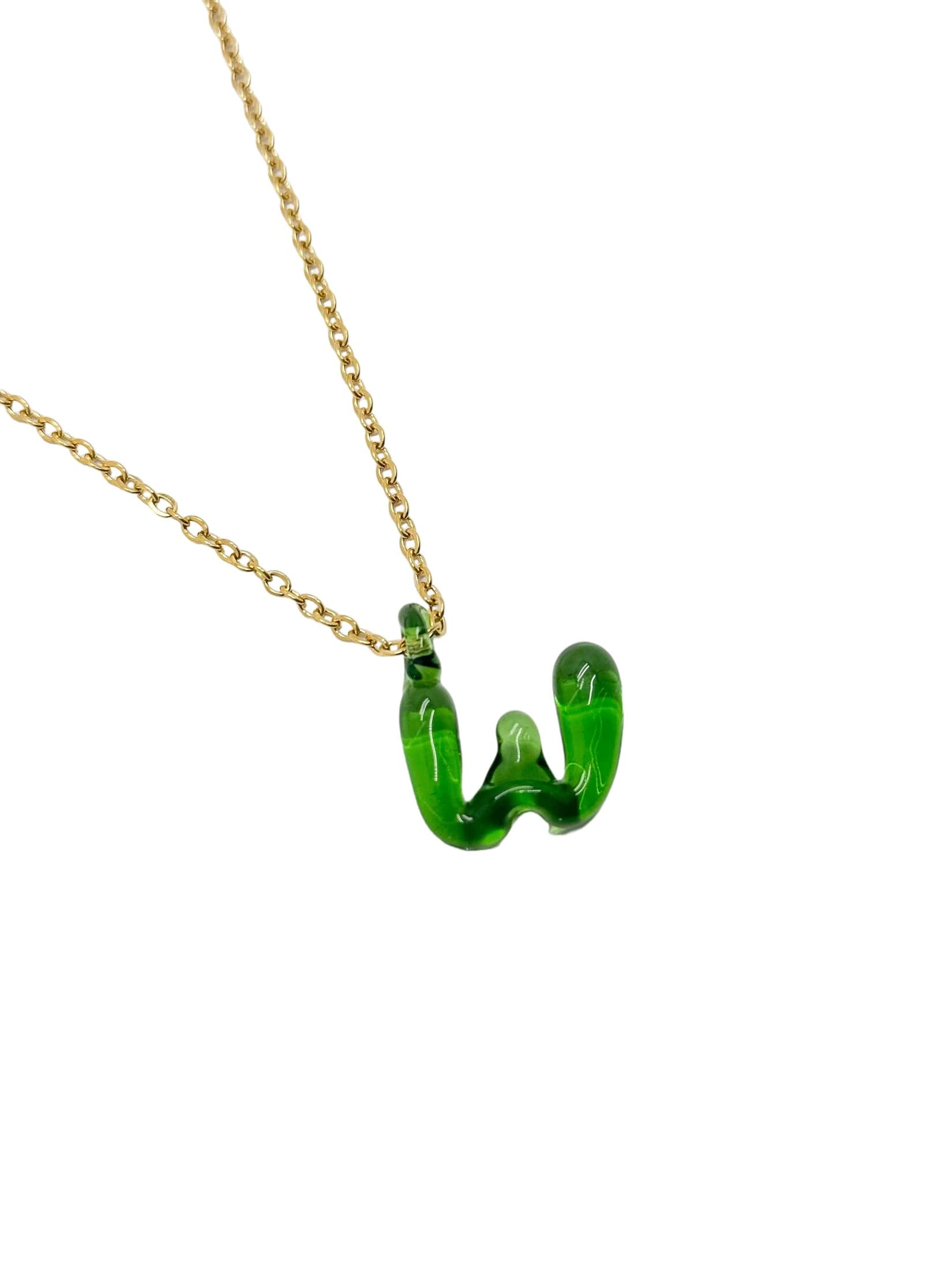 green glass necklace 1 letter - imagen 24