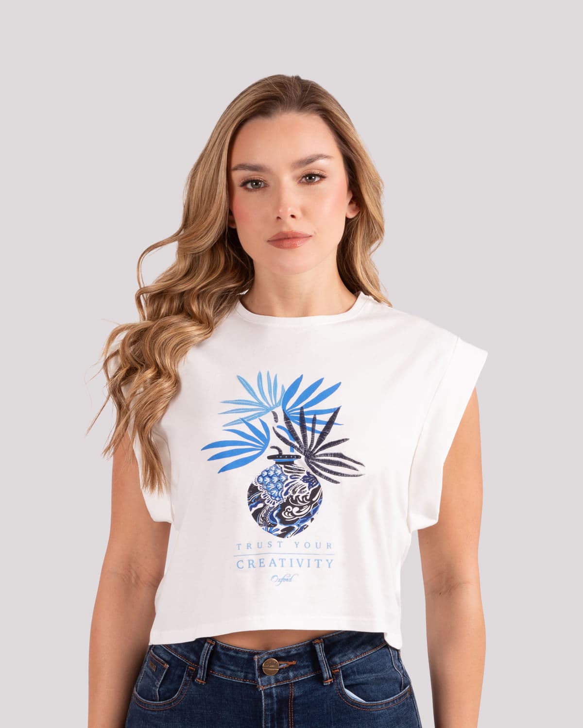 Camiseta ivory estampado frontal para mujer