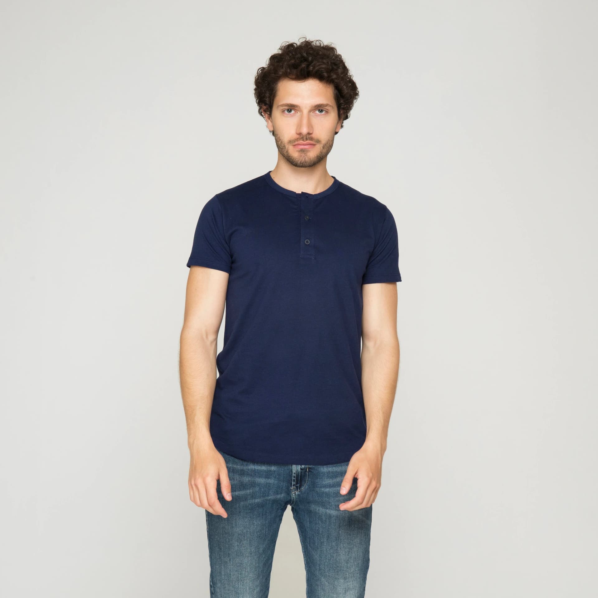 Camiseta Henley Algodón Azul Oscuro