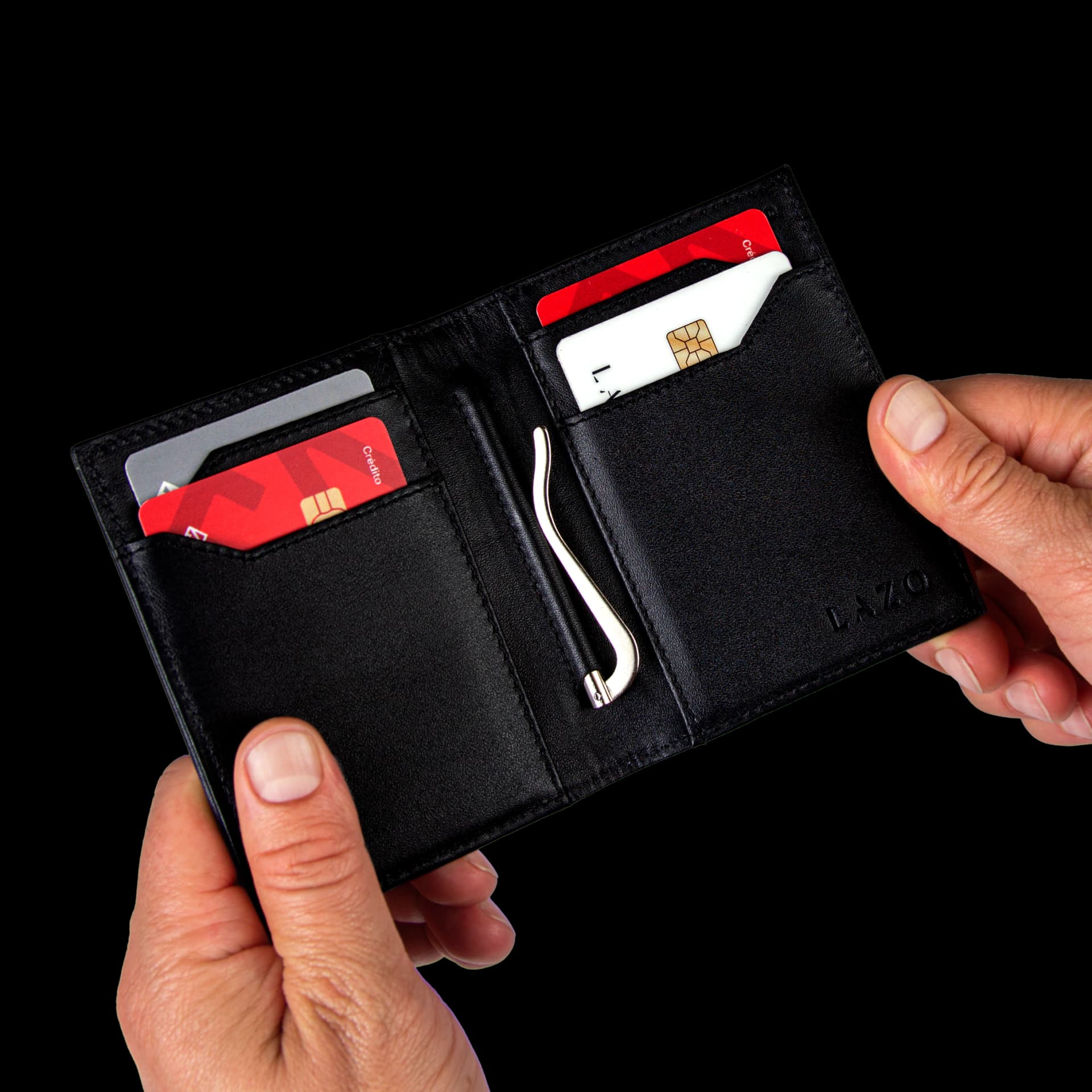 Billetera Compact con Clip (Carbono-Negra) — Con Grabado de Iniciales